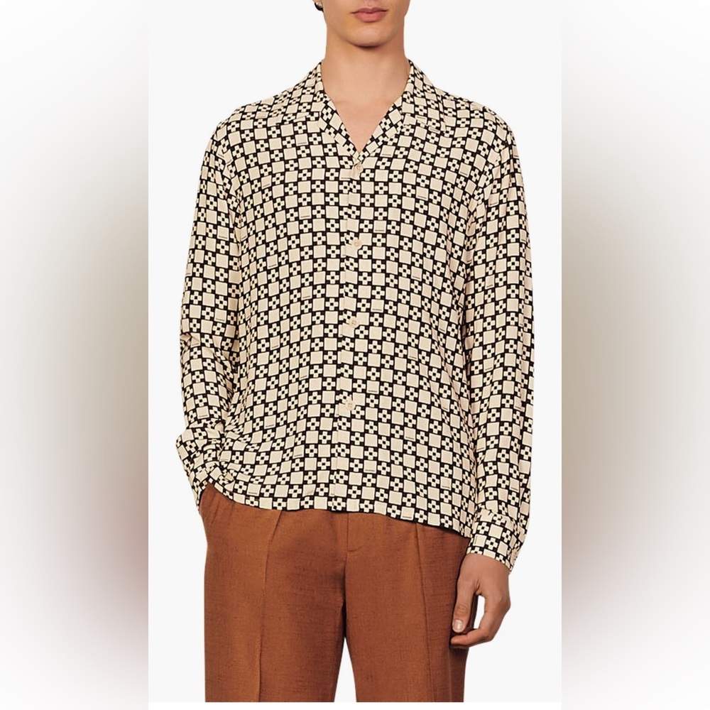 Sandro Brown and Cream Geometric Shirt